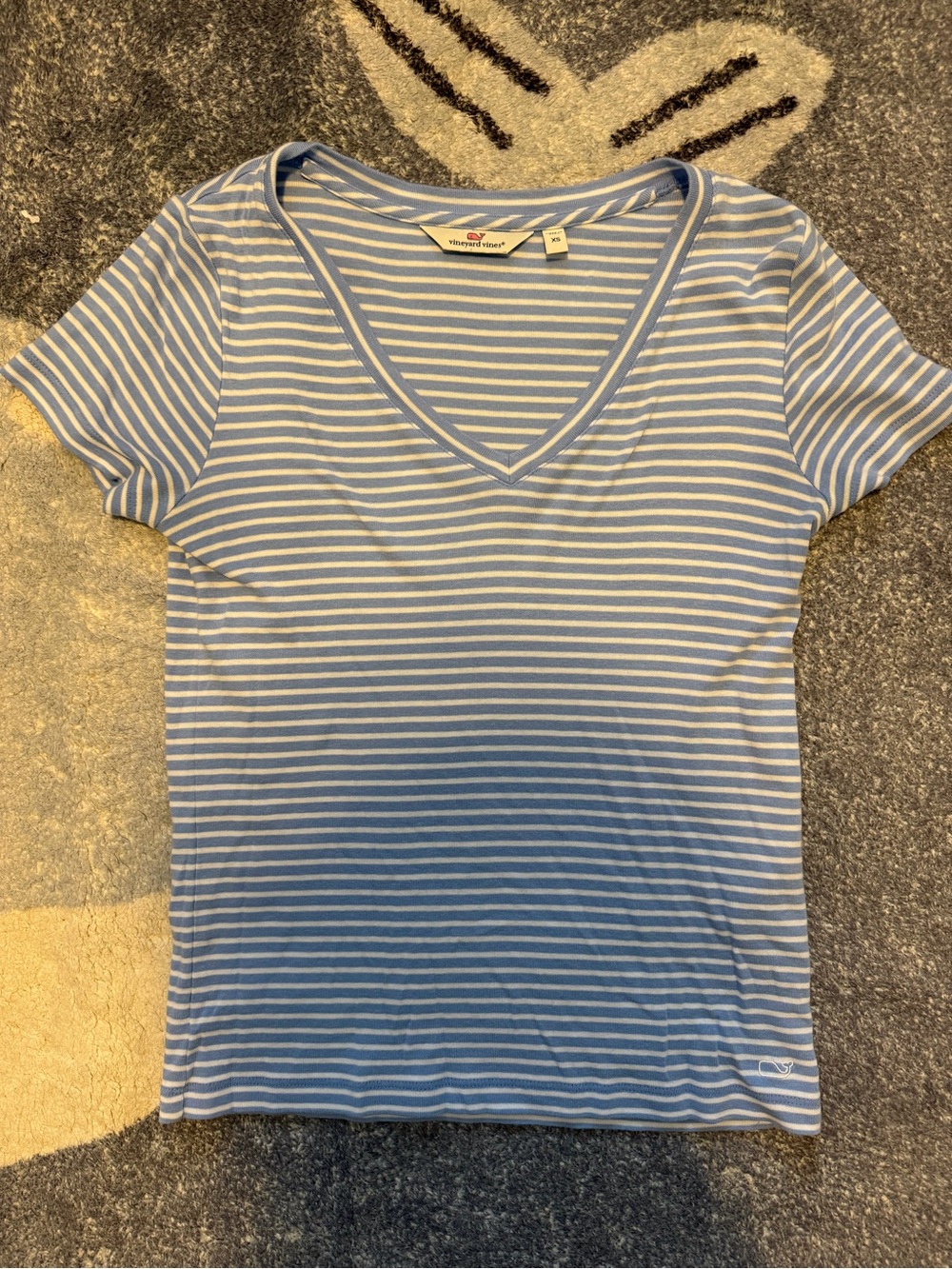 Vineyard Vines Light Blue and White Striped V-Neck Tee
